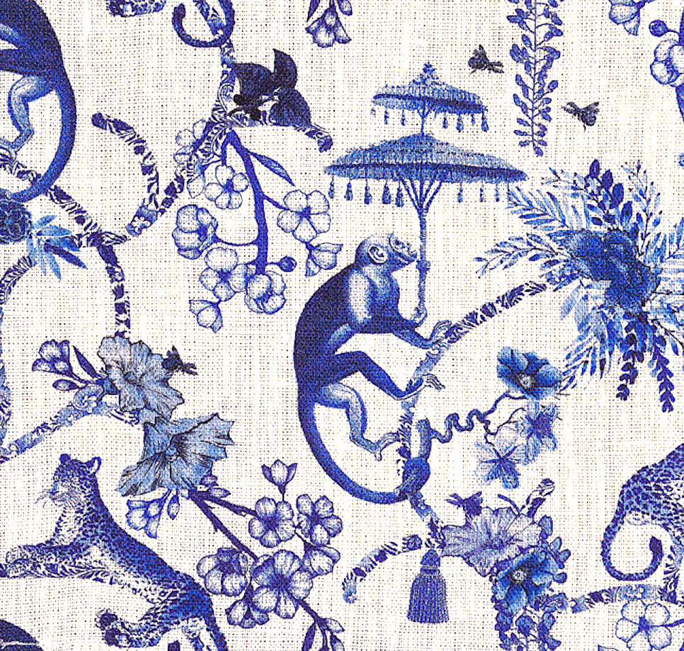 Image of Set di 2 tovaglioli in lino Blu Chinoiserie - Blue Chinoiserie linen napkins set of 2