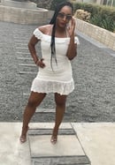 Image of White Frill Hem Bardot Mini Dress