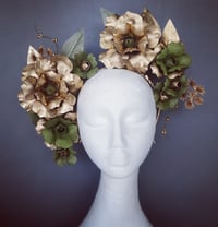 Green and gold leather floral crown