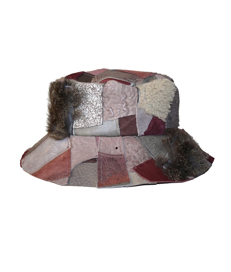 Image of LEATHER BUCKET HAT (WINE SPILL)