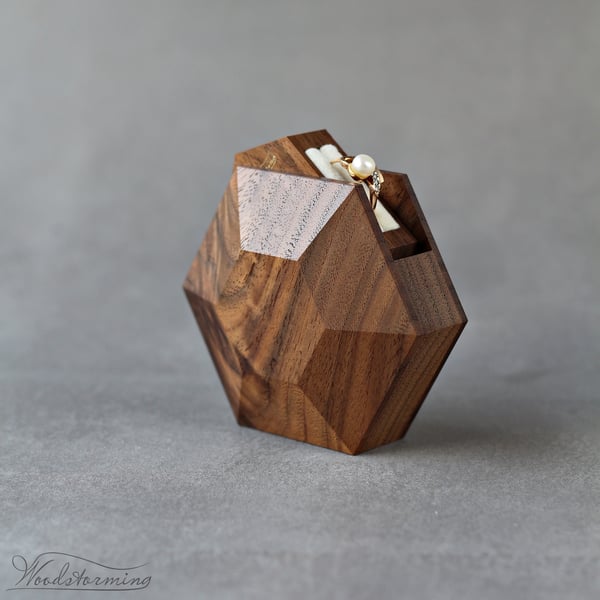 Image of Rotating hexagon proposal ring box by Woodstorming - ready to ship
