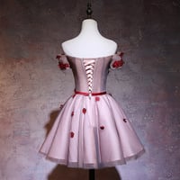 Image 3 of Lovely Knee Length Off Shoulder Tulle Party Dress, Pink Homecoming Dress