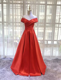 Image 1 of Red Satin Off Shoulder Sweetheart Long Prom Dress, Red Party Dress