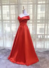 Red Satin Off Shoulder Sweetheart Long Prom Dress, Red Party Dress