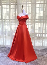 Image 3 of Red Satin Off Shoulder Sweetheart Long Prom Dress, Red Party Dress