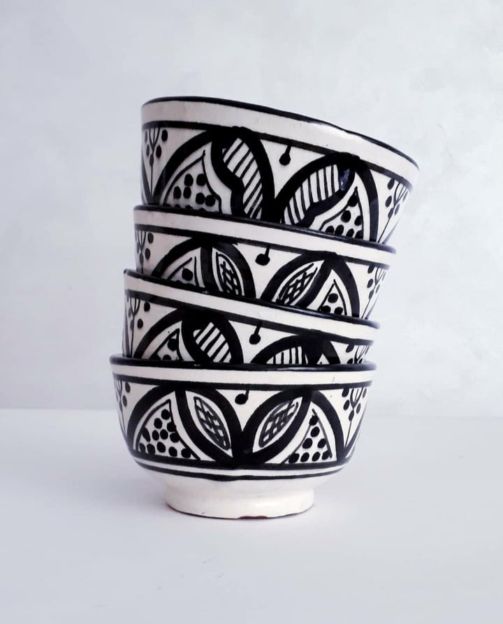 Image of 2 MOROCCAN MINI BOWLS - BLACK PATTERNS