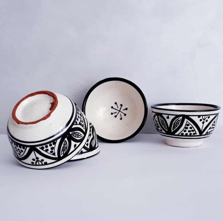 Image of 2 MOROCCAN MINI BOWLS - BLACK PATTERNS