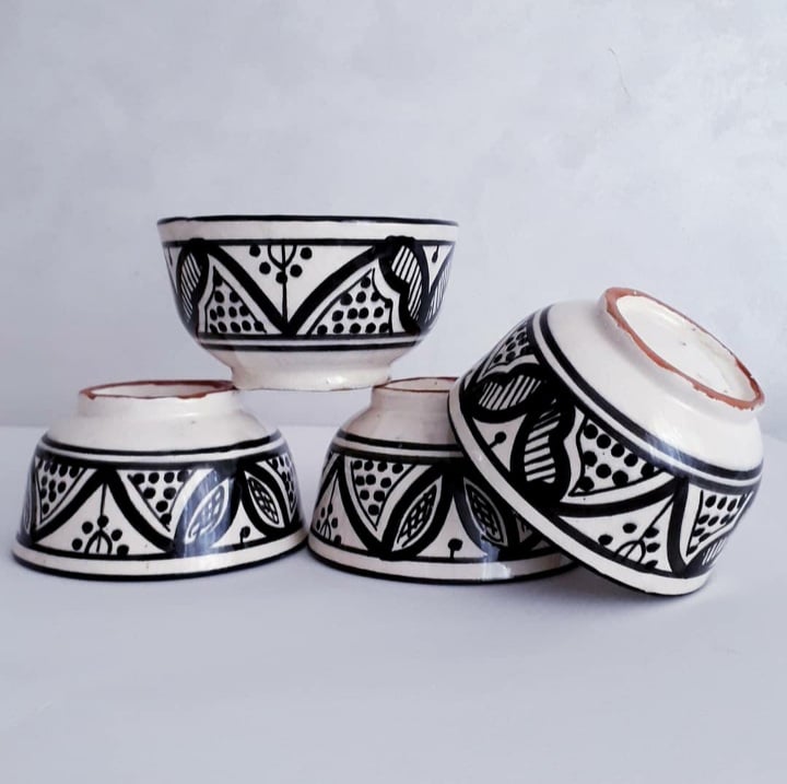 Image of 2 MOROCCAN MINI BOWLS - BLACK PATTERNS