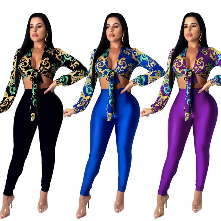 2 piece Crop Long-sleeved Top & Pants Set Image 2