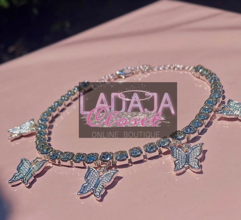 Silver butterfly tennis Anklet
