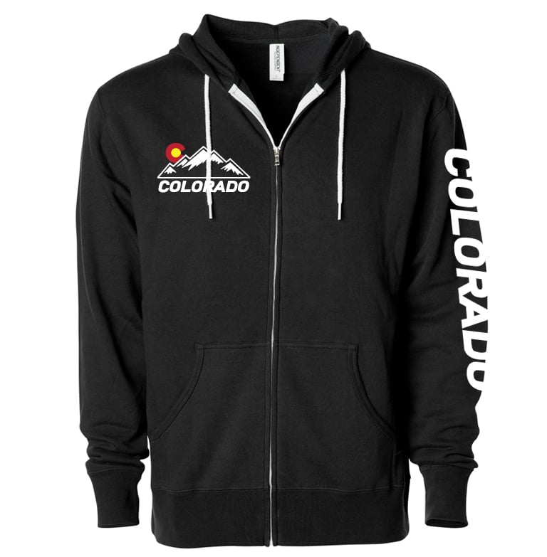 Image of COLORADO STATE CHEST LOGO BLACK ZIP UP HOODIE