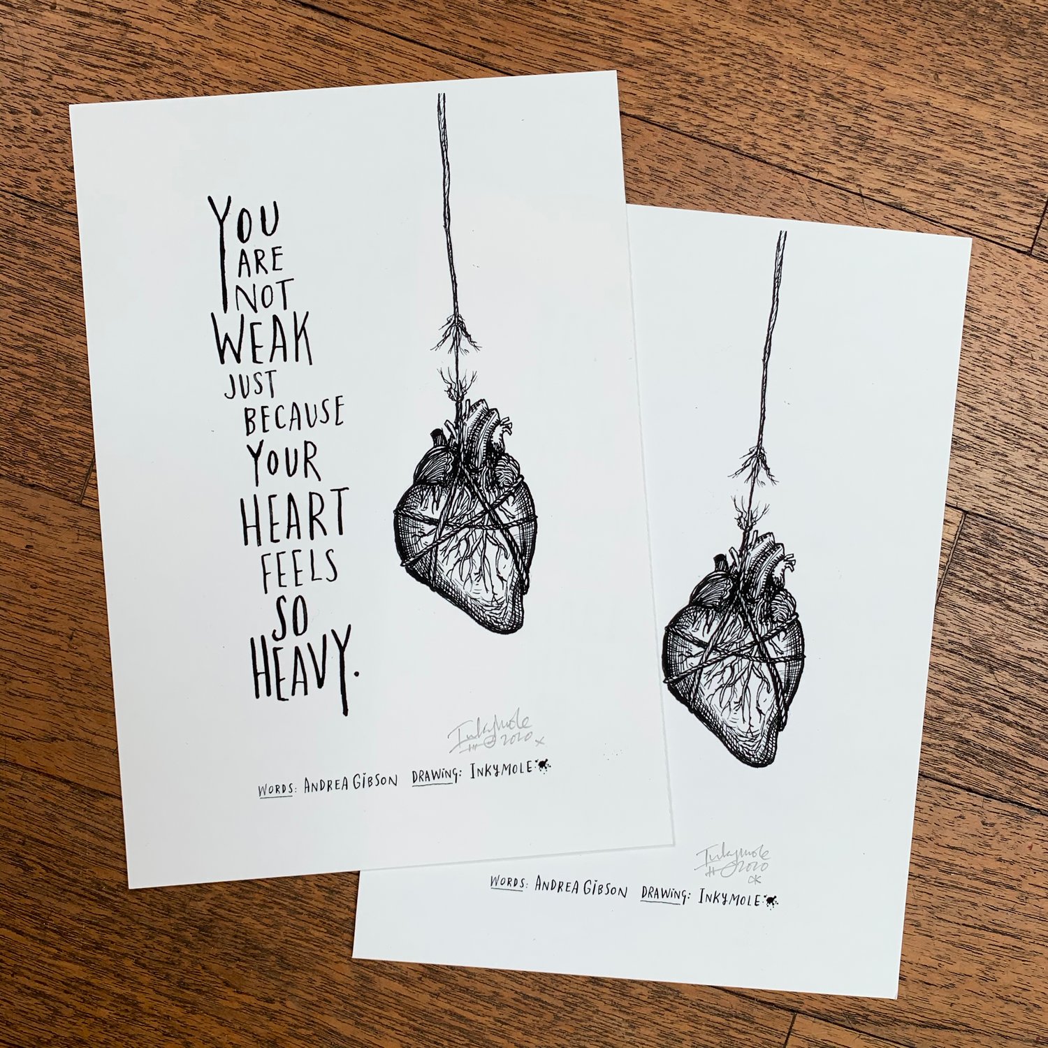 Andrea Gibson Little Print: 'Heavy Heart' / A5 / with handmade bookmark