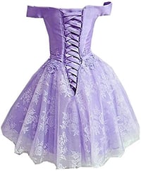 Image 2 of Light Purple Short Lace Homecoming Dress, Off Shoulder Prom Dress