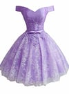 Light Purple Short Lace Homecoming Dress, Off Shoulder Prom Dress