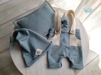 Dusty blue newborn set: pants&hat&pillow