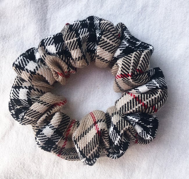 Luxury Nude Tartan Scrunchie medium or mini size