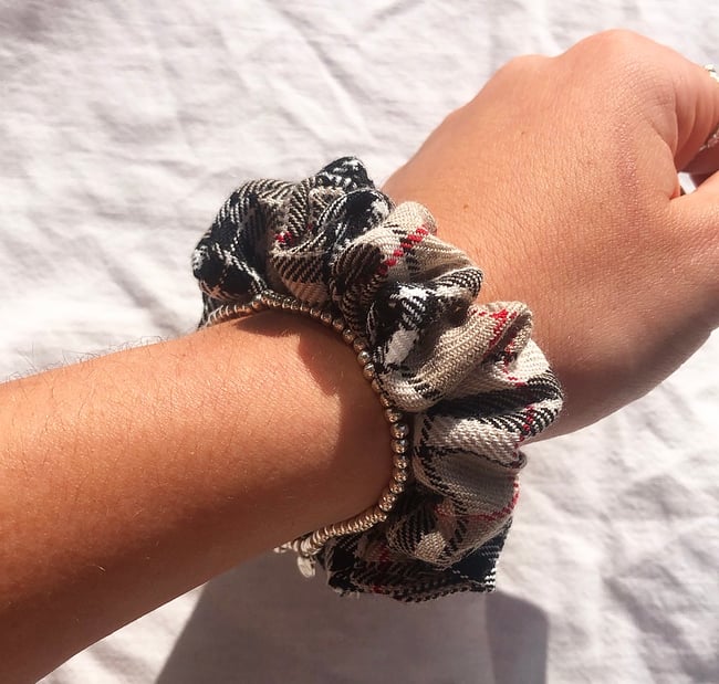 Luxury Nude Tartan Scrunchie medium or mini size