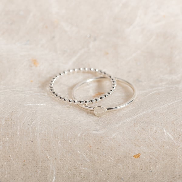 Image of Set of 2 Beaded Silver Stacking Rings