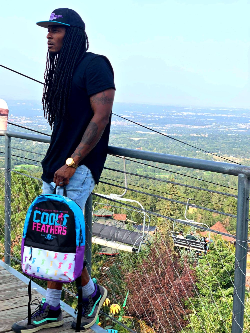 Grey Pastel "Cool Feathers Hi-Lites" Backpack