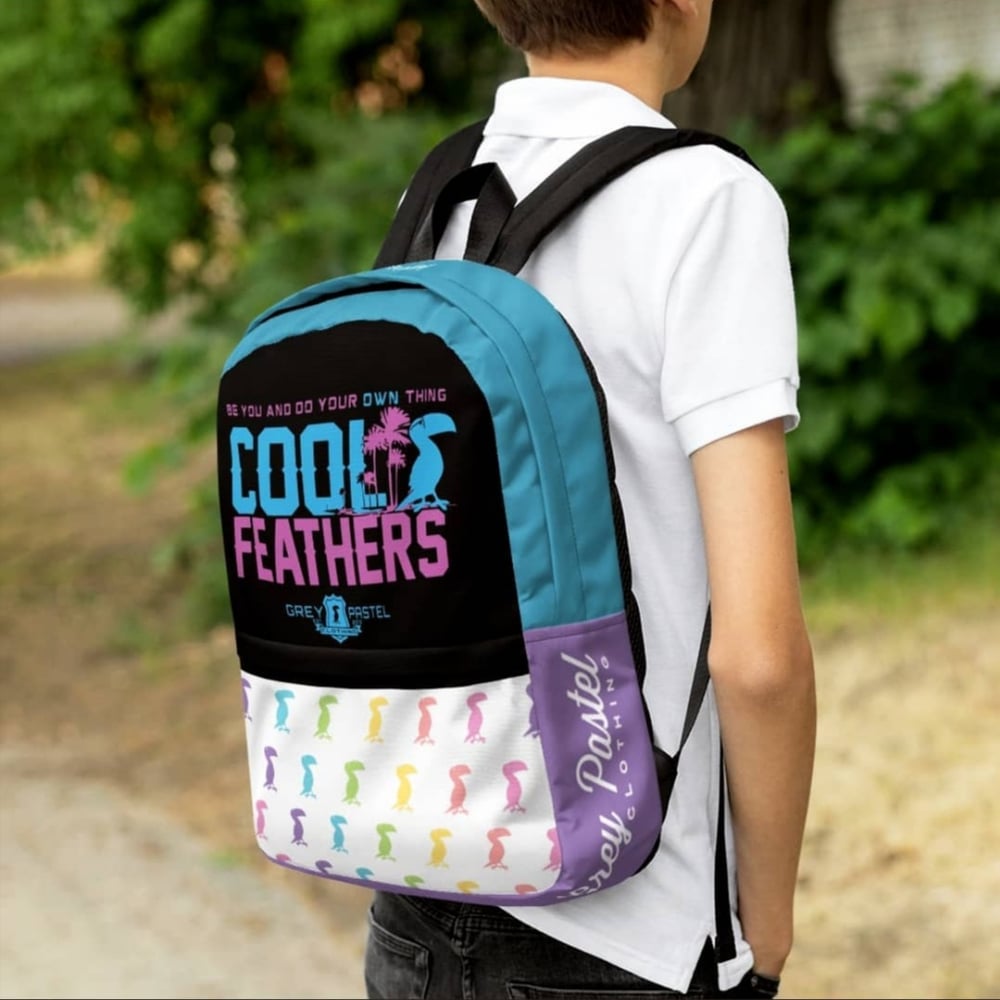 Grey Pastel "Cool Feathers Hi-Lites" Backpack