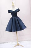 Beautiful Navy Blue Satin Off Shoulder Bridesmaid Dress, Short Party Dress