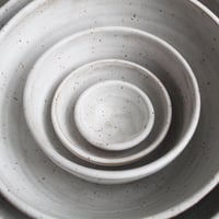 Image 5 of Rustic Nesting Bowls in White Matte Glaze on Speckled Stoneware Five Piece Made in USA