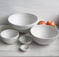 Image 3 of Rustic Nesting Bowls in White Matte Glaze on Speckled Stoneware Five Piece Made in USA