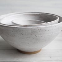 Image 4 of Rustic Nesting Bowls in White Matte Glaze on Speckled Stoneware Five Piece Made in USA