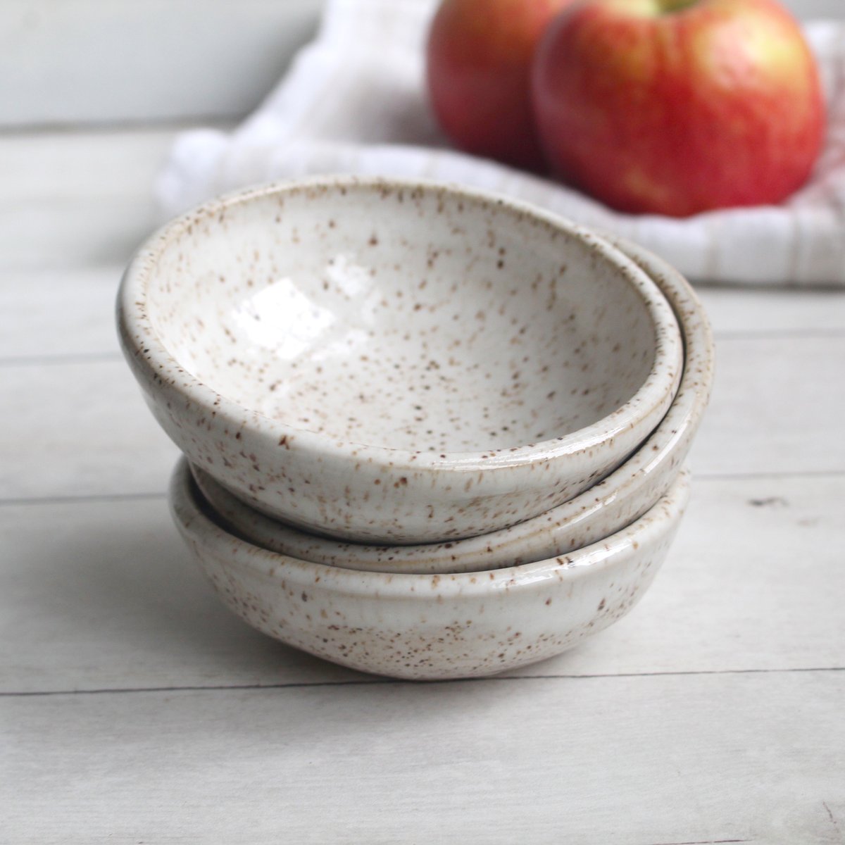 Andover Pottery — Three Rustic Prep Bowls in Toasted Marshmallow Glaze,  Handcrafted Small Bowls, Made in the USA