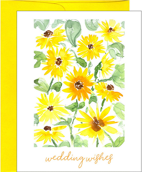 Image of Sunflower Watercolor Floral Wedding or Birthday Card