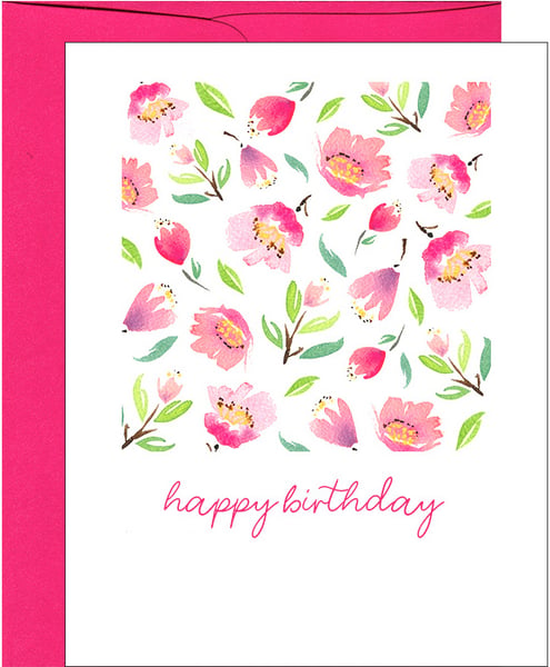 Image of Cherry Blossom Watercolor Floral Birthday Card