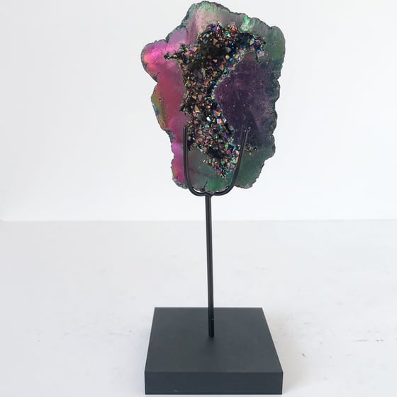 Image of Titanium Coated Calcite no.20 + Matte Black Lucite Stand