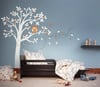 Vinyl Wall Decal Art- Hooting Owl on Woodland Tree Girl or Boy with free growth chart - dd1020