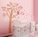 Vinyl Wall Decal Art- Hooting Owl on Woodland Tree Girl or Boy with free growth chart - dd1020