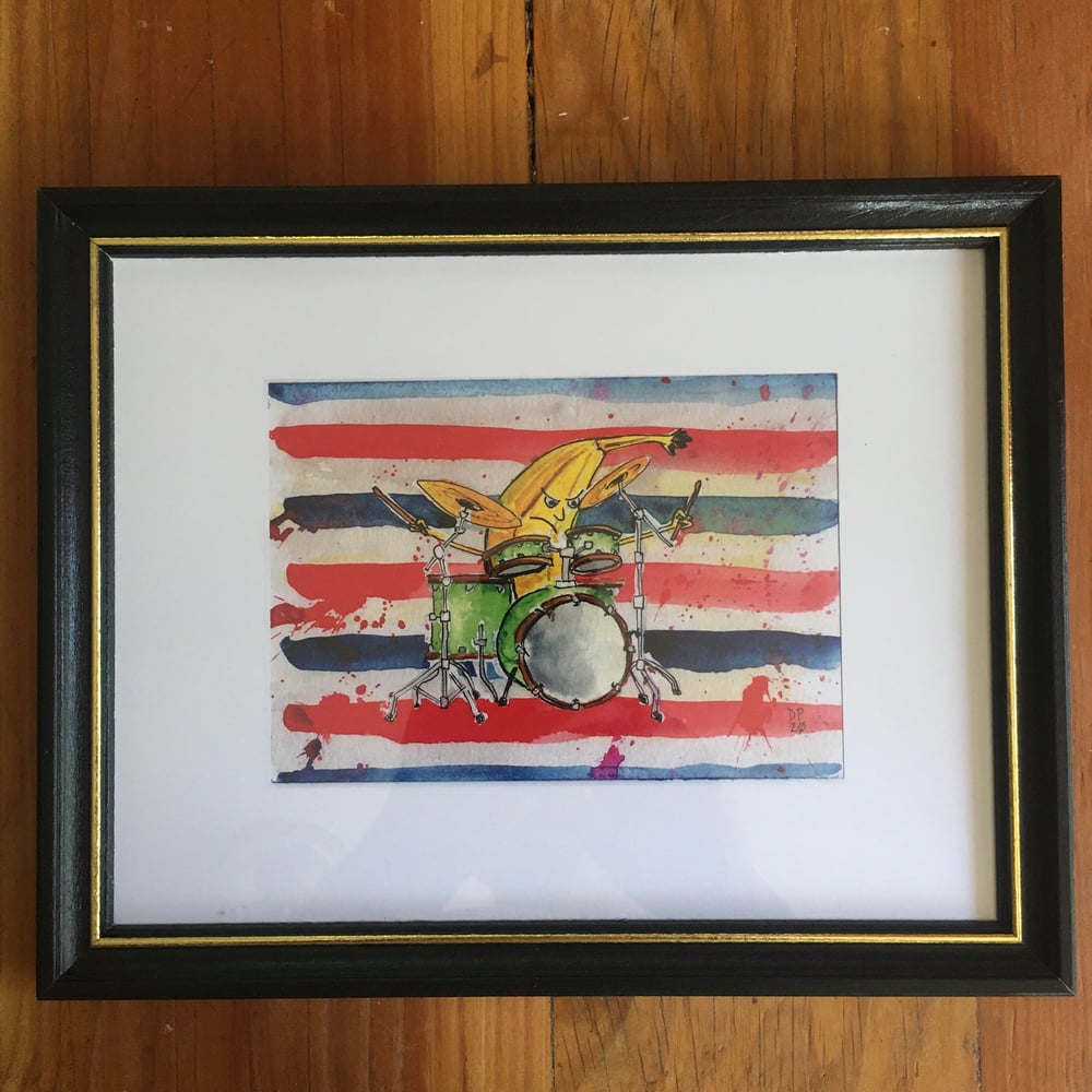 Image of "Banana Drummer Framed Print" by Dan P.