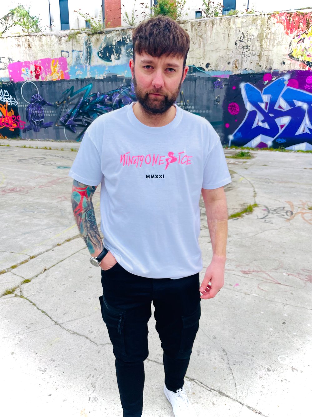 Image of White/Neon Pink Script Tee