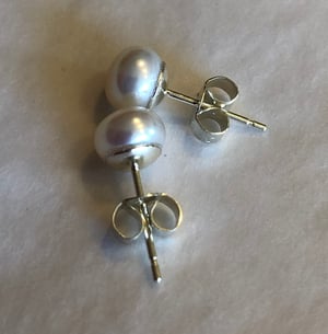 6mm White Pearl Earrings On White Gold Backs.