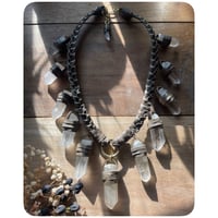 Image 3 of SALE - The Oakley Necklace XL - Clear Quartz Crystals and Dark Olive Leather 