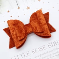 Image 2 of Copper Orange Velvet Bow - Choice of Headband or Clip