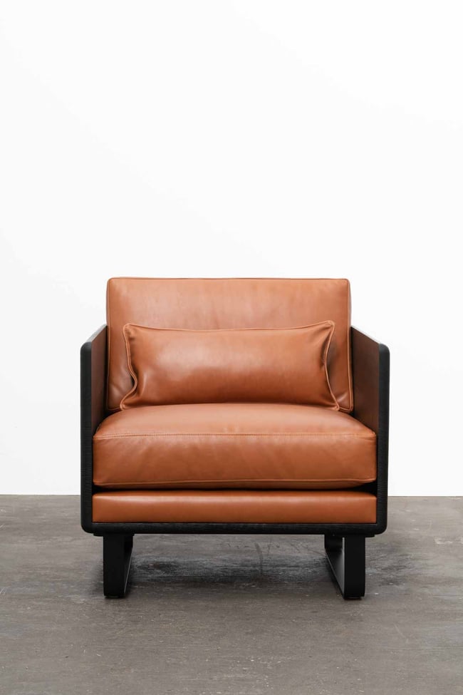 CLOVER LOUNGE CHAIR IN TORCHED TASMANIAN OAK WITH TOBACCO LEATHER