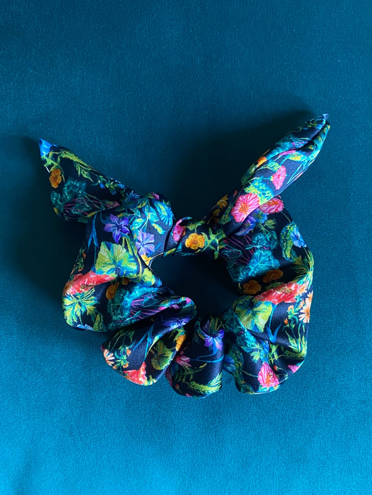 Image of Black Liberty Floral Print Silk Scrunchie 