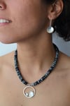 Obsidian two texture discs necklace