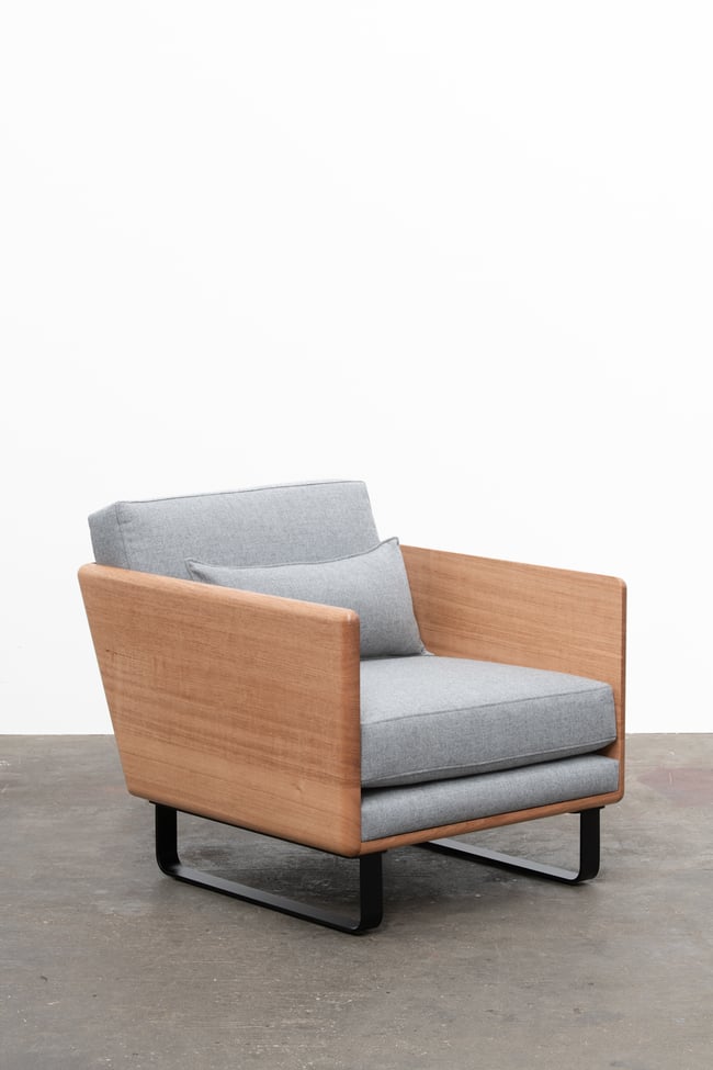 CLOVER LOUNGE CHAIR IN TASMANIAN OAK WITH GREY WOOL UPHOLSTERY