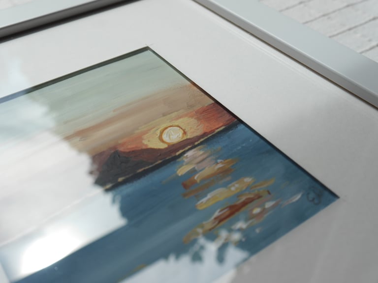 'Sunset Over Mount Athos' - 23.5x25.5cm - Acrylic Painting Image 2