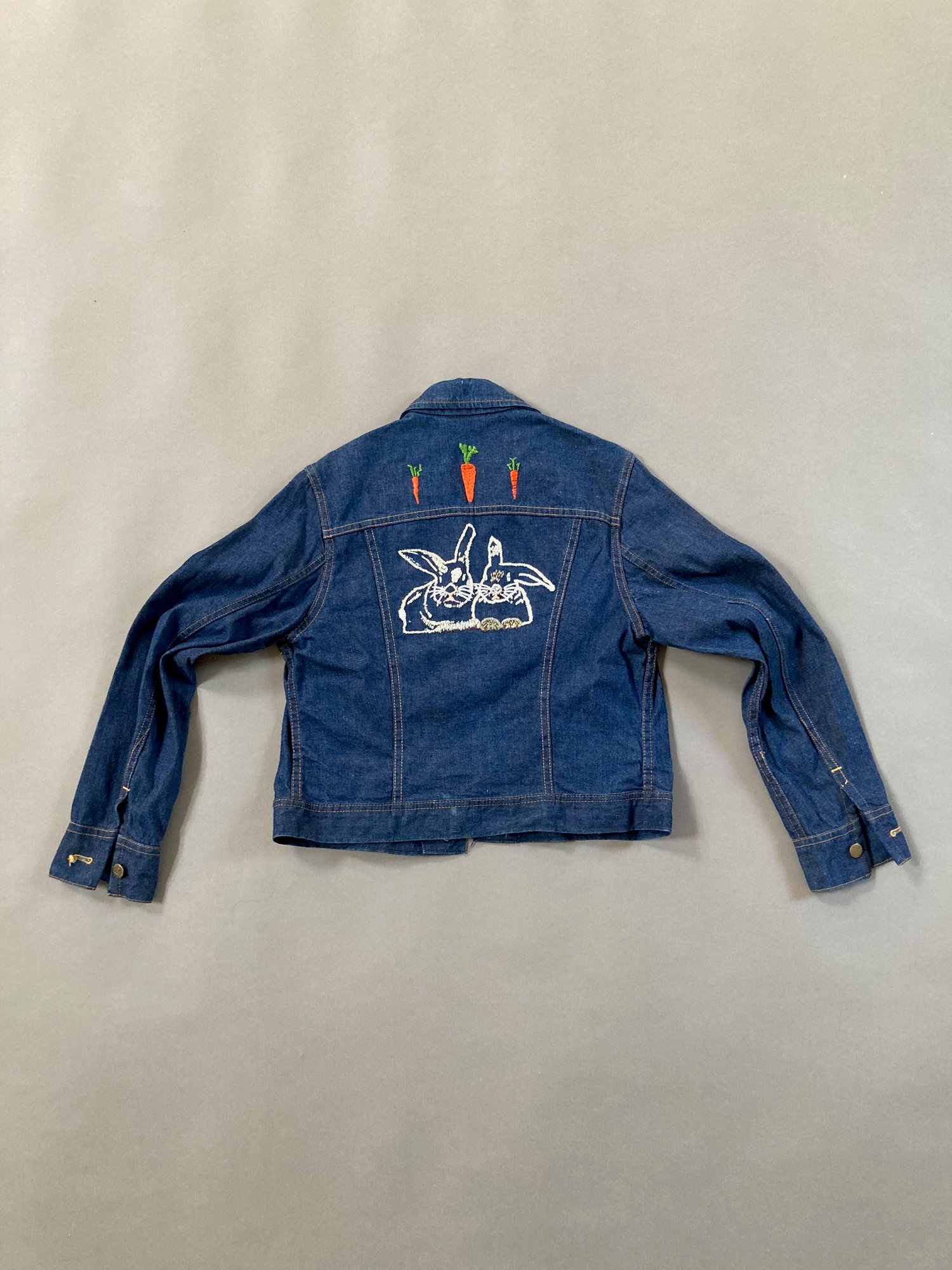 Image of Vintage Jean Jacket with Hand Embroidered Bunnies