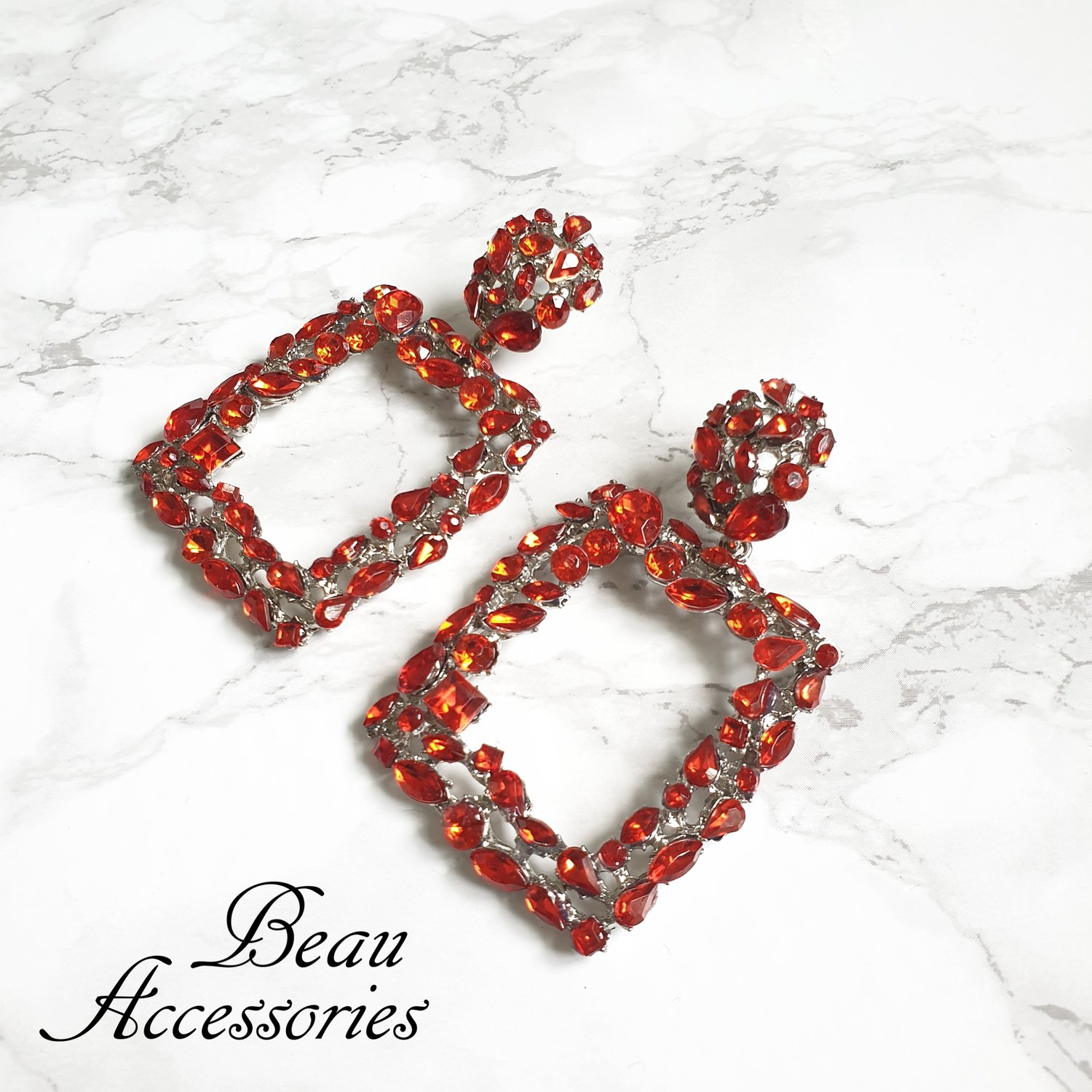 Image of Red Rhinestone Statement Earrings 