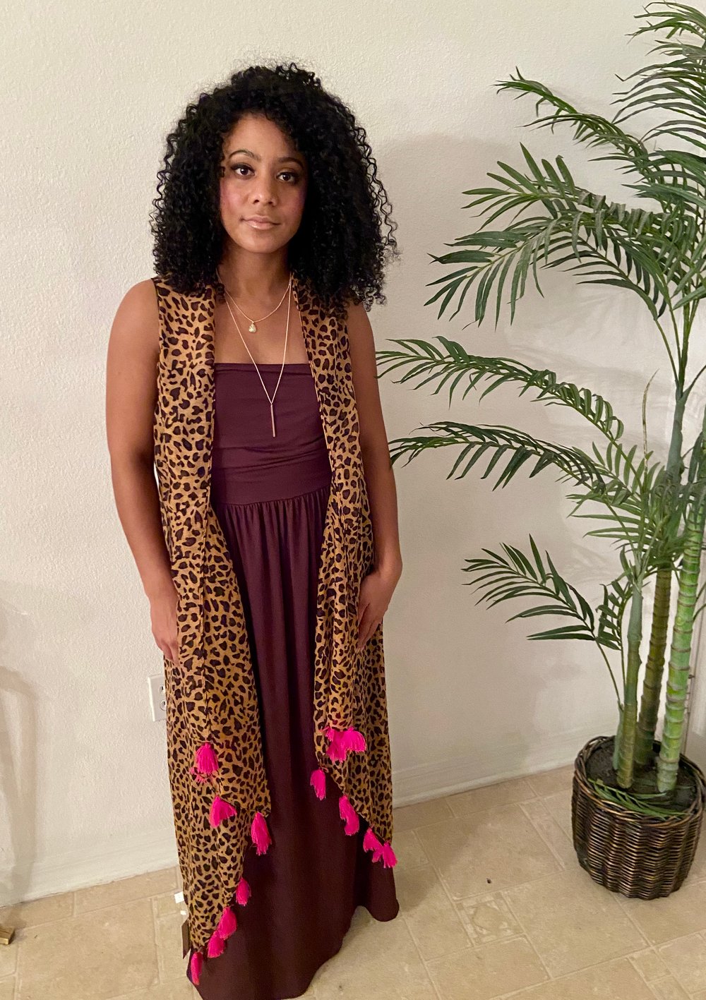 Image of Leopard Duster with Pink Fringe