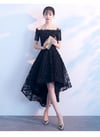 Black Lace High Low Party Dress, Lace Off Shoulder Homecoming Dress