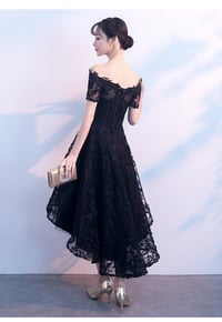 Image 3 of Black Lace High Low Party Dress, Lace Off Shoulder Homecoming Dress