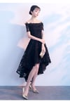 Black Lace High Low Party Dress, Lace Off Shoulder Homecoming Dress